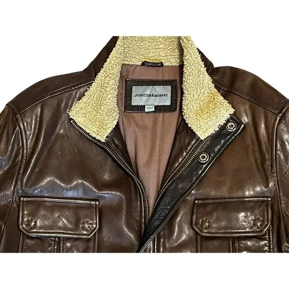 Vintage Johnston & Murphy 100% Genuine Leather Brown Bomber Jacket Coat Men’s L